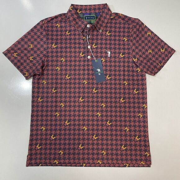 NEW William Murray Golf Polo Shirt Mens Medium Houndstooth Maroon Athletic Style - Picture 1 of 5